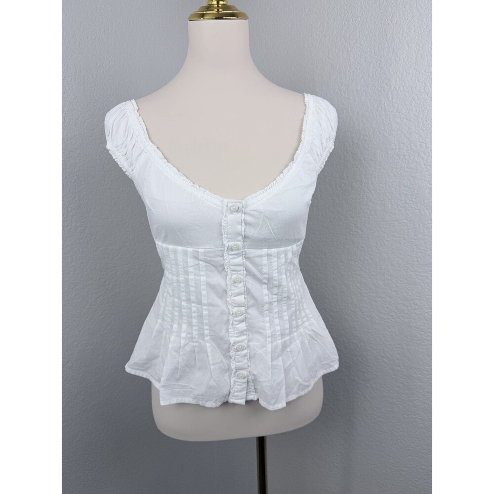 Hollister Women's V-Neck Pintuck White Cap Sleeve Top XS